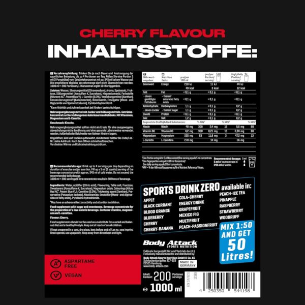 Sportgetränk Konzentrat Body Attack Zero Cherry Vegan-2