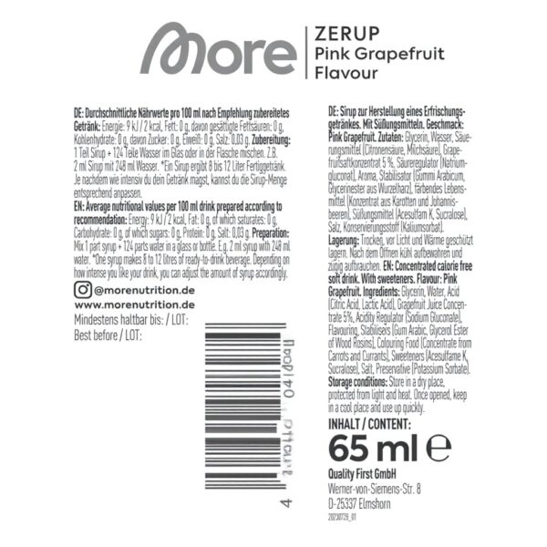 MORE Zerup Sirup zuckerfrei Pink Grapefruit 65 ml