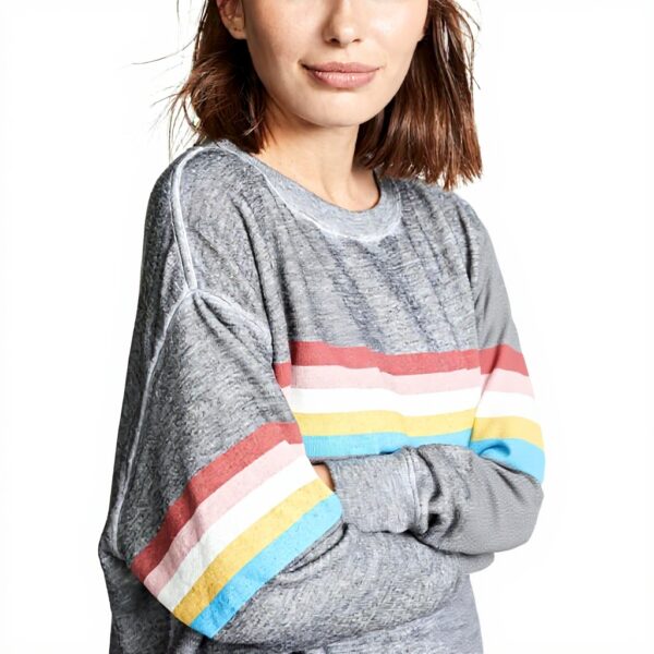 Wildfox Damen Sweatshirt Grau Marvel Stripe Baumwolle