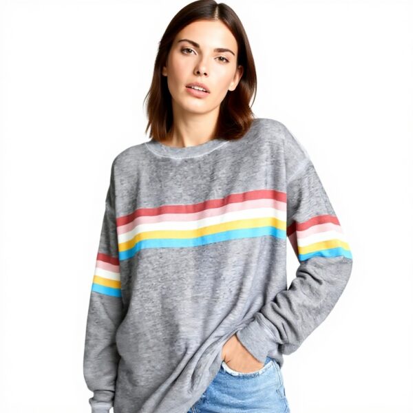 Wildfox Damen Sweatshirt Grau Marvel Stripe Baumwolle