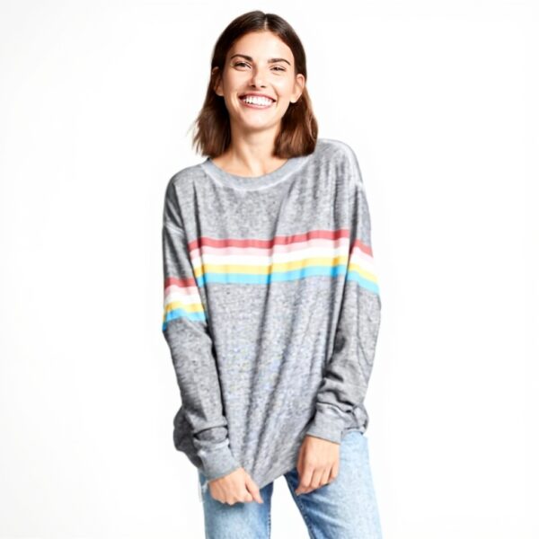 Wildfox Damen Sweatshirt Grau Marvel Stripe Baumwolle