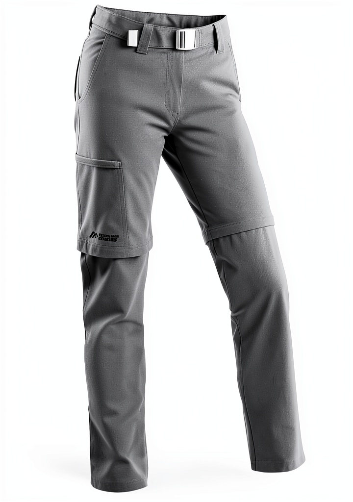 'Maier Sports Inara Slim Zip Wanderhose in Grau auf Outdoor-Hintergrund'